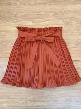 Haute Monde Burnt Orange Pleated Paperbag Tie Waist Skirt